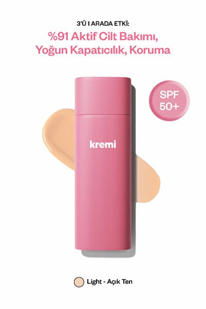 Kremi BB Krem SPF50 Yüksek Kapatıcı, Ton Eşitleyici, Peptit, Seramid, Niacinamide Vitamin E C - Light(Açık)50ml