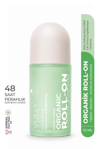VULLY Unisex Organik Beyazlatıcı Alkolsuz ve Aliminyum içermeyen Roll-On 50 ml – 48 Saat Koruma, Leke Bırakmayan, Ter Kokusu Önleyici