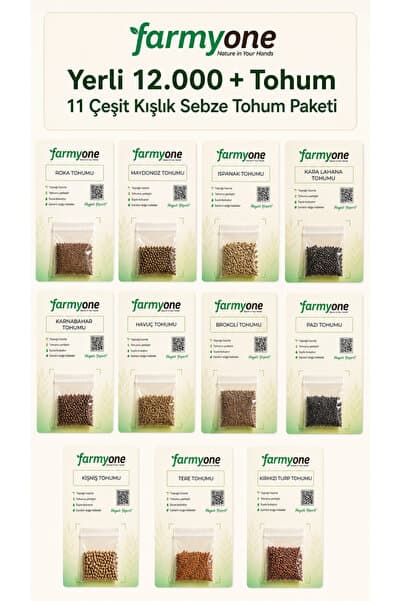 farmyone Yerli 12.000+ Tohum 11 Çeşit Kışlık Sebze Tohum Paketi