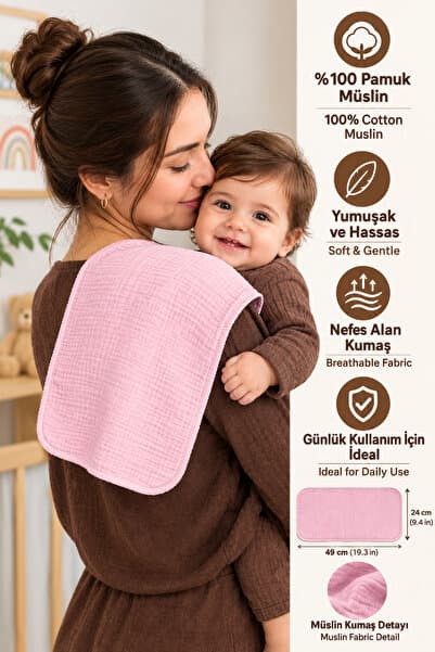 bambella home %100 Pamuk Müslin Omuz Örtüsü 10 Adet Bebek Ağız Mendili Dört Katlı Yıkanabilir Omuz Bezi