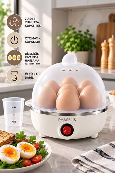 phaselis PS-07 Yumurta Pişirme Makinesi 7'li Yumurta Haşlama Makinesi Ölçü Kabı, Delici ve Çıkarılabilir Tepsi
