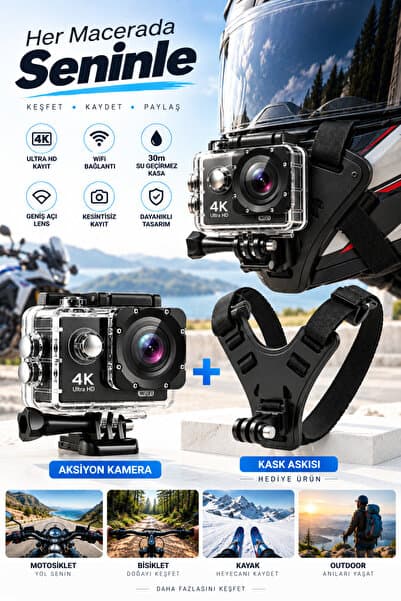 Happy Owl 4K Ultra HD WiFi Aksiyon Kamera Su Geçirmez Kılıflı Motosiklet Kask Kamerası – Kask Askısı Hediyeli