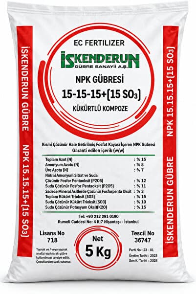 İSKENDERUN GÜBRE 15-15-15+15SO3 gübresi 5 kg