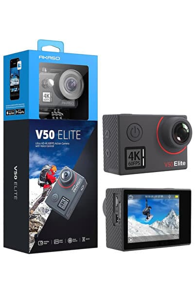 AKASO V50 Elite 4K/60FPS 20MP Wi-Fi Aksiyon Kamera ve Aksesuar Seti, Su Geçirmez Kılıf, App Kontroll
