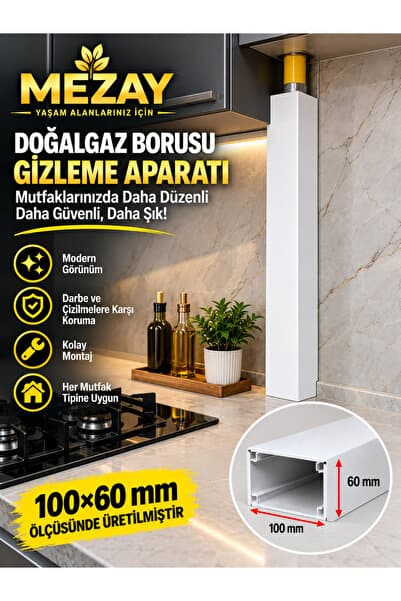 mezay Doğalgaz Borusu Gizleme Aparatı Beyaz PVC Köşe Kapama Profili 10x6 cm(ÖZEL ÖLÇÜ BİLDİRİNİZ)