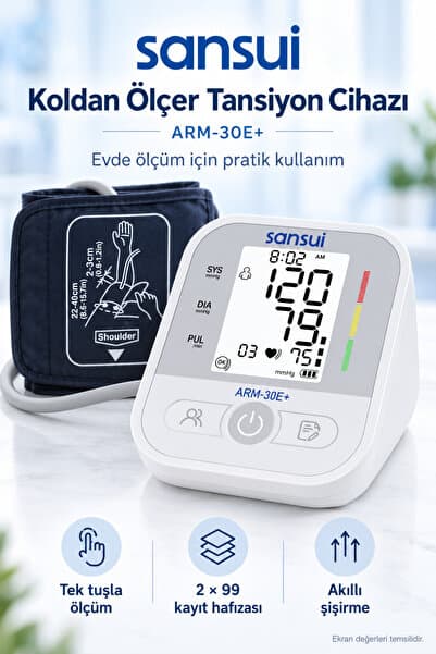 SANSUI Pille Çalışan Hafıza Kaydı Alan Koldan Ölçen Elektronik Tansiyon Aleti Cihazı