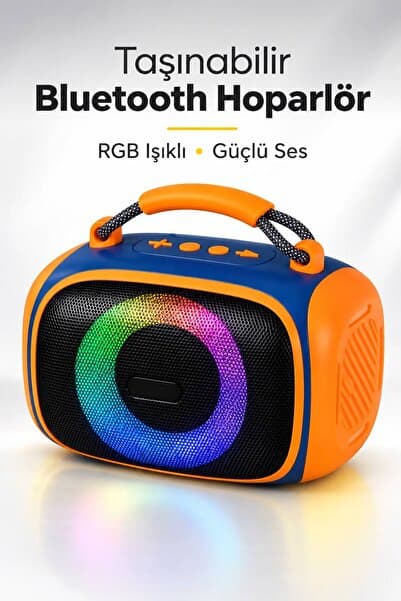 Omaze Taşınabilir Bluetooth Hoparlör RGB Işıklı Şarjlı Kablosuz Mini Ses Bombası Tutma Saplı Speaker