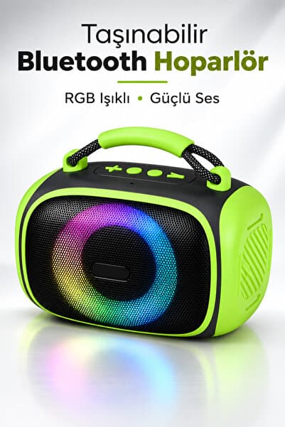 Omaze Taşınabilir Bluetooth Hoparlör RGB Işıklı Şarjlı Kablosuz Mini Ses Bombası Tutma Saplı Speaker