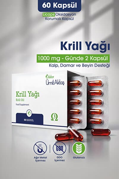 Dr. Ümit Aktaş Krill Yağı+Patentli +Astaksantin+ okside olmayan hava sızdırmaz 60 kapsül