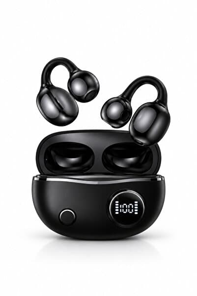 KETENOFFİCİAL YGX-10 Klipsli Bluetooth Kulaklık, Açık Kulak Tasarım, Mikrofonlu, Dijital Göstergeli Şarj Kutulu Siyah