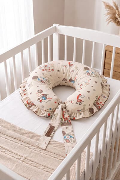 mordesign Fırfırlı Emzirme Yastığı, Bebek Destek Minderi, Hamile Yastığı, Pamuk Kumaş, Ruffle Seri, Animal