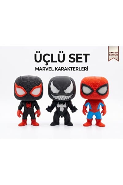 Yeşil Beyaz Tasarım Spider-Man Miles Morales Venom Üçlü Figür Seti 10 cm – Masaüstü Dekoratif Figür Seti