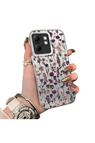 CHICASELUX Infinix Hot 50i Uyumlu Fransız Tarzı Mor Tonlu Yabani Çiçek Telefon Kılıfı Darbeye Dayanıklı