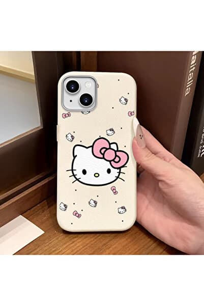 PATTERNOVA iPhone 13/14 Uyumlu deri dokulu fiyonklu noktalı sevimli kedi, tam korumalı, çok renkli