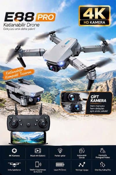 MOBEE 4K Çift Kameralı Katlanabilir Drone WiFi APP Kontrollü FPV Quadcopter 2 Bataryalı