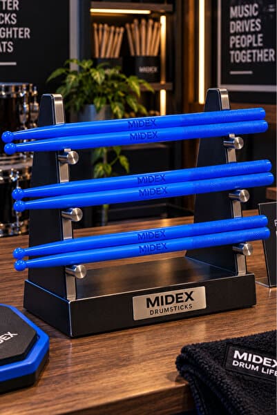 Midex GFK-801BL-3X 5A Bateri Baget Kırılmaz Polyemid Mavi Renk Davul Bageti 5A Drumsticks 6 Adet (3 Çift)