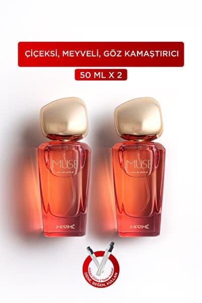 Imprime Muse EDP Kadın Parfüm 2’li Set 2 x 50 ml | Çiçeksi, Meyveli | Frenk Üzümü, Lavanta, Yasemin, Vanilya, Misk, Amber