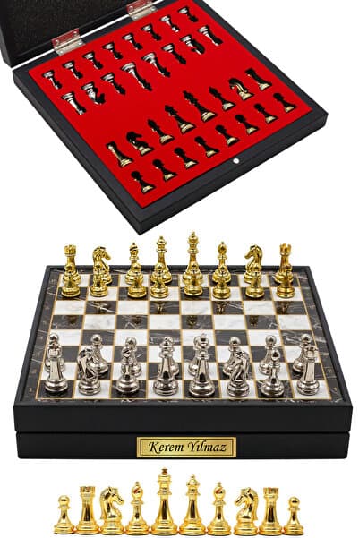 Cooper Chess Klasik Metal Satranç Takımı | 25cm Mermer Desenli Satranç Tahtası | Klasik Altın Gümüş Satranç Figürleri