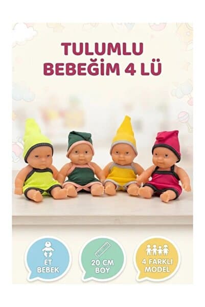 Tıfıl Toys Et Bebek 15 cm : Desenli Tulum ve Uyumlu Şapka ile 4lü Eğlenceli Eğitici oyun Set