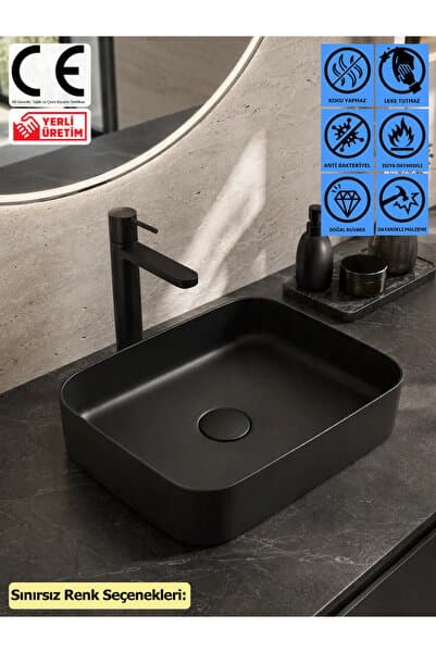 Thorax Daisy Granit Çanak Banyo Evyesi, Leke Tutmaz ve Çizilmeye Dayanıklı Tezgah Üstü Modern Banyo Lavabosu, Sınırsız Renk Seçenekli