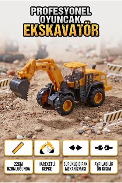 Tıfıl Toys Ekskavatör 1/35 Ölçekli 22 cm Hareketli Kepçe Mekanizmalı ve Ayrılabilir Kabinli Oyuncak İş Makinesi