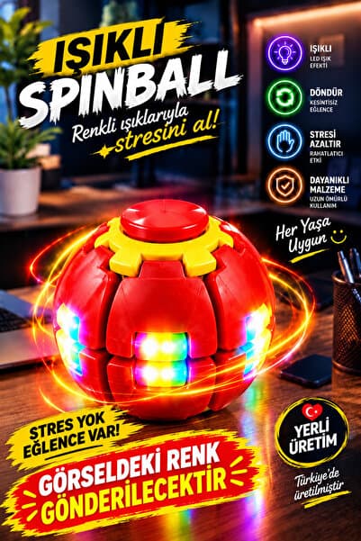 hauswert Işıklı Bas Döndür Stres Topu Stres Giderici Mekanizmalı Renkli Fidget Spinner Spinball Top Oyuncak