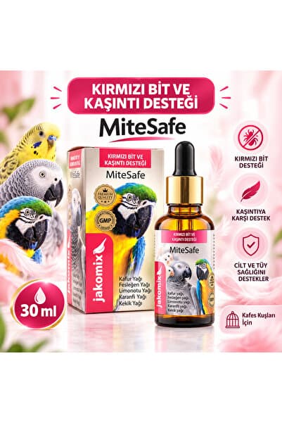 jakomix MiteSafe 30 ml – Kafes Kuşları ve Güvercinler İçin Kırmızı Bit, ve Tüy Bakım Desteği