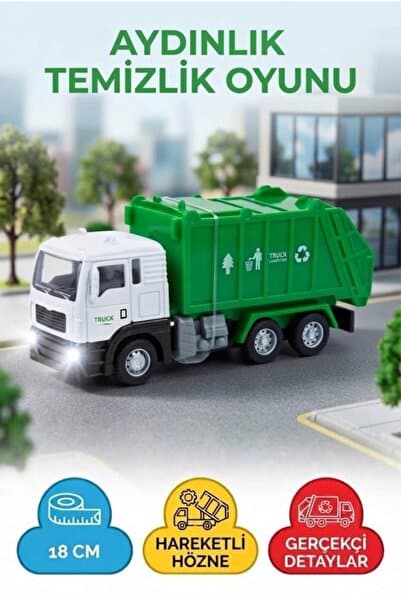 Tıfıl Toys Işıklı ve Sesli Çek Bırak Mekanizmalı 15 cm Geri Dönüşüm Kamyonu Atık Kamyonu Oyuncak