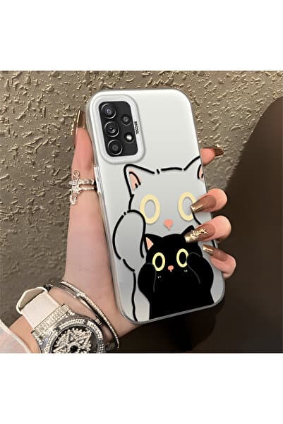CHICASELUX Samsung Galaxy A52/A52S Uyumlu Basit Çizgili Sevimli Siyah Kedi Darbe Aşınmaya Dayanıklı Sanat Baskı