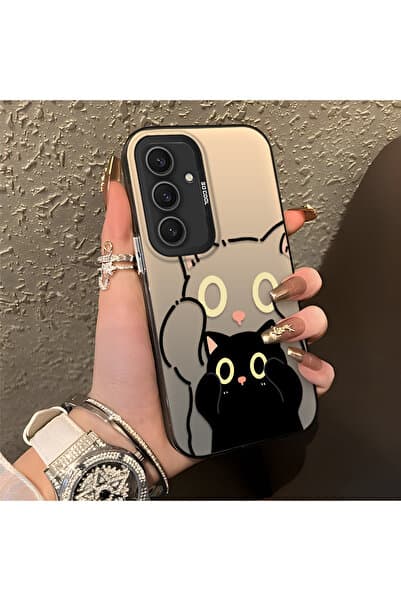 CHICASELUX Samsung Galaxy S25 Plus Uyumlu Basit Çizgili Sevimli Siyah Kedi Darbe Aşınmaya Dayanıklı Sanat Baskı