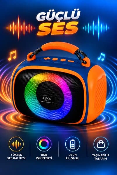 Omaze Taşınabilir Bluetooth Hoparlör RGB Işıklı Şarjlı Kablosuz Mini Ses Bombası Tutma Saplı Speaker