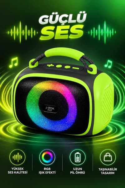 Omaze Taşınabilir Bluetooth Hoparlör RGB Işıklı Şarjlı Kablosuz Mini Ses Bombası Tutma Saplı Speaker