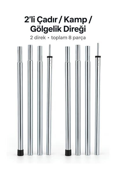 Svava 2'li Çadır Kamp Gölgelik Direği 210 cm Ø19 mm 4 Parçalı İçten Lastikli Pol Seti