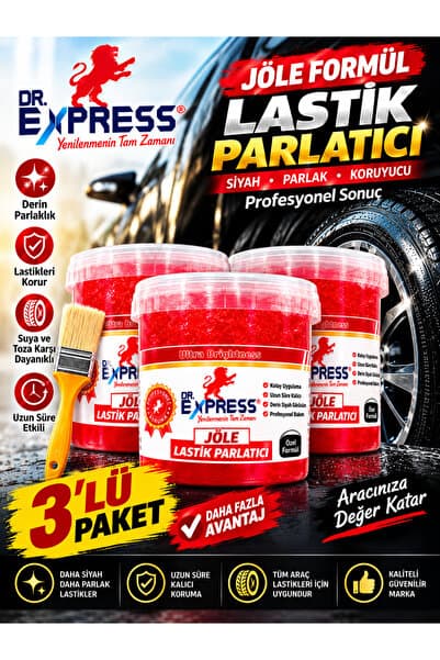 Drexpress Premium Lastik Parlatıcı Jöle 500 ml Parlak Görünüm Uzun Süre Etkili Yeniler Jel Parlatıcı Fırçalı 3'lü Set