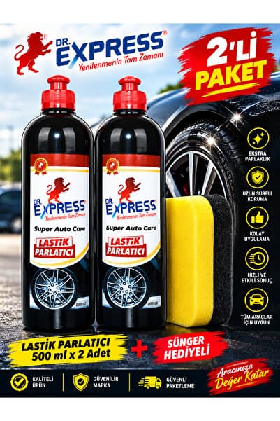 Drexpress Premium Lastik Parlatıcı Jel 500 ml Uzun Süre Etkili Yeni Görünüm Pratik Uygulama Sünger Hediyeli 2'lü Set