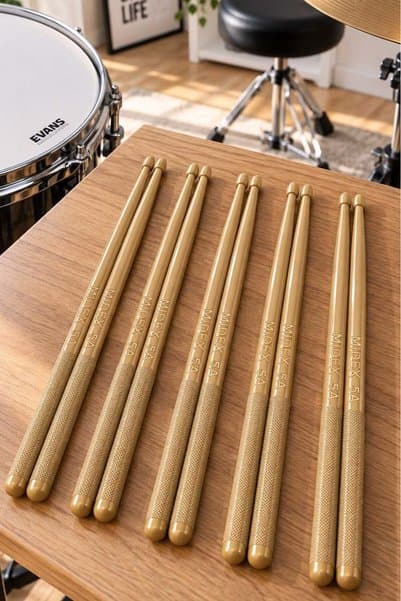 Midex GFK-901WD-5X PRO 5A Profesyonel Kırılmaz Baget Fiber Karbon Drumsticks Ahşap Renkli Bateri Bageti (5 Çift)
