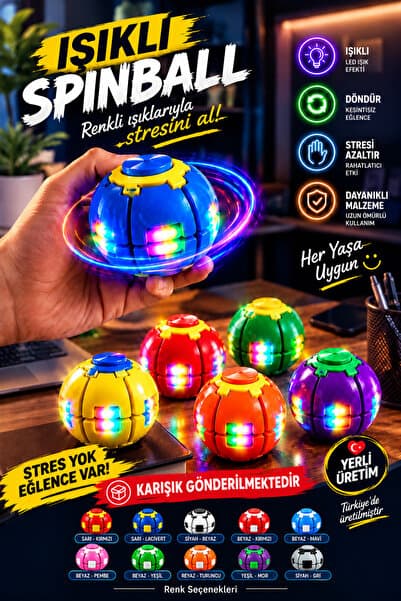 hauswert Işıklı Bas Döndür Stres Topu Stres Giderici Mekanizmalı Renkli Fidget Spinner Spinball Top Oyuncak