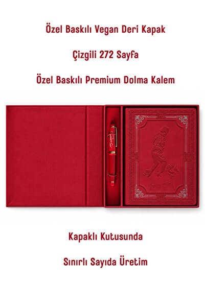 Victoria's Journals Atatürk A5 Çizgili Defter & Dolma Kalem Hediye Seti – Premium Kutulu