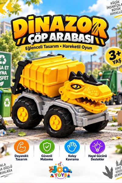 Joo Toys Dinozor Çöp Kamyonu Oyuncak - Hareketli Oyuncak Çöp Kamyonu