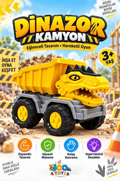 Joo Toys Dinozor Kamyon Oyuncak – Hareketli Damperli İnşaat Kamyonu