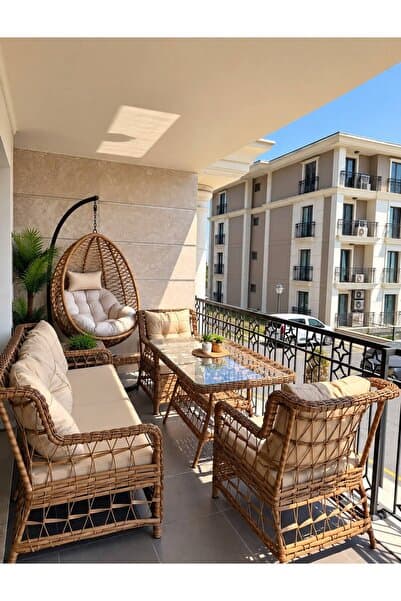 SERCANGARDEN RETRO MODEL ALİMİNYUM İSKELETTİR (GALVANİZ DEĞİLDİR) BAMBU RATTAN Bahçe Balkon Takımı (SALINCAK HEDİYEDİR)