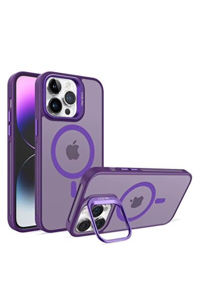 Acex iPhone 14 Pro Max Uyumlu MagSafe Kılıf Mıknatıslı Standlı Darbeye Dayanıklı Mat Şeffaf Arka Kapak Lens Hediyeli