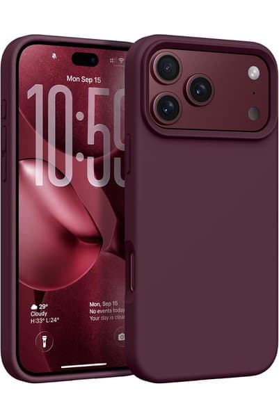 CaseHub iPhone 17 PRO/18 PRO Kılıf İçi Kadife Ekran ve Kamera Yükseltili Lansman Silikon Kapak Bordo