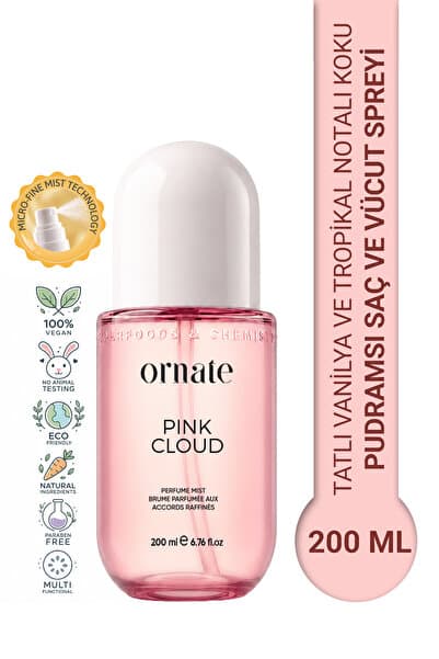 ORNATE Pink Cloud Tatlı Vanilya ve Tropikal Notalı Pudramsı Kokulu Saç ve Vücut Spreyi Body Mist 200 ml