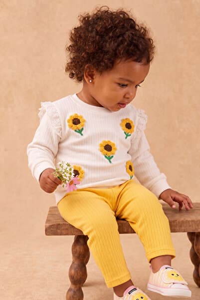 Rocha Baby Kız Bebek Ayçiçeği Nakışlı Fırfırlı Fitilli 2'li Takım
