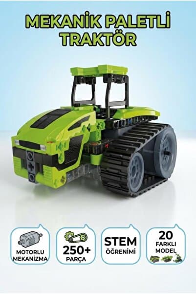 Tıfıl Toys Clemento-Ni Mekanik Paletli 250 Parçalı Motor Mekanizmalı 20 Farklı Şekilli Oyuncak Traktör