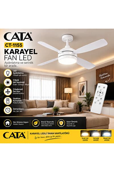Cata CT-1155 Karayel Fan LED 82W – Kumandalı Tavan Vantilatörü