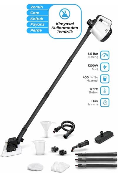 PiranTech CB- 02A Buharlı Temizlik Makinası - Buharlı Temizleyici - Floor Max Set