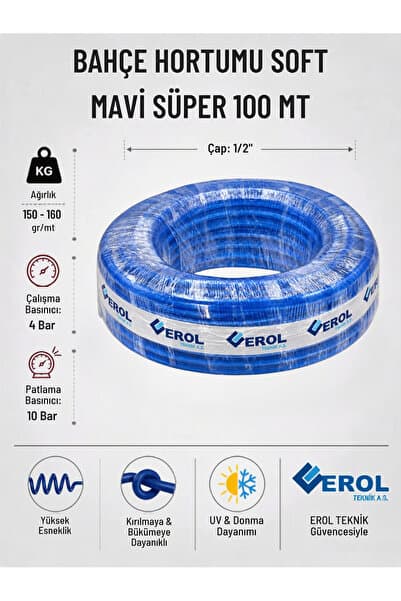 Erol Teknik BAHÇE HORTUMU SOFT MAVİ SÜPER 100 MT