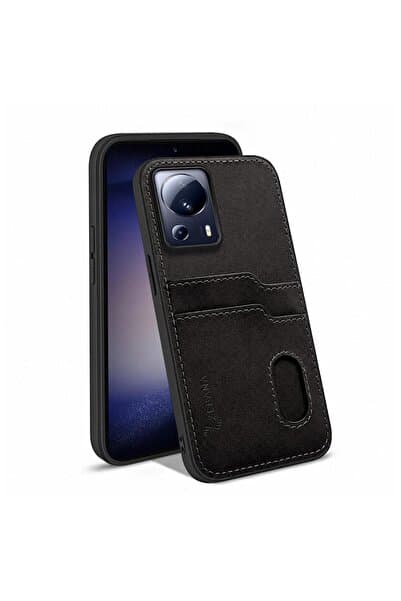 Zebana Xiaomi Mi 13 Lite Uyumlu Kılıf Kartlıklı Lüx Deri Kılıf Siyah